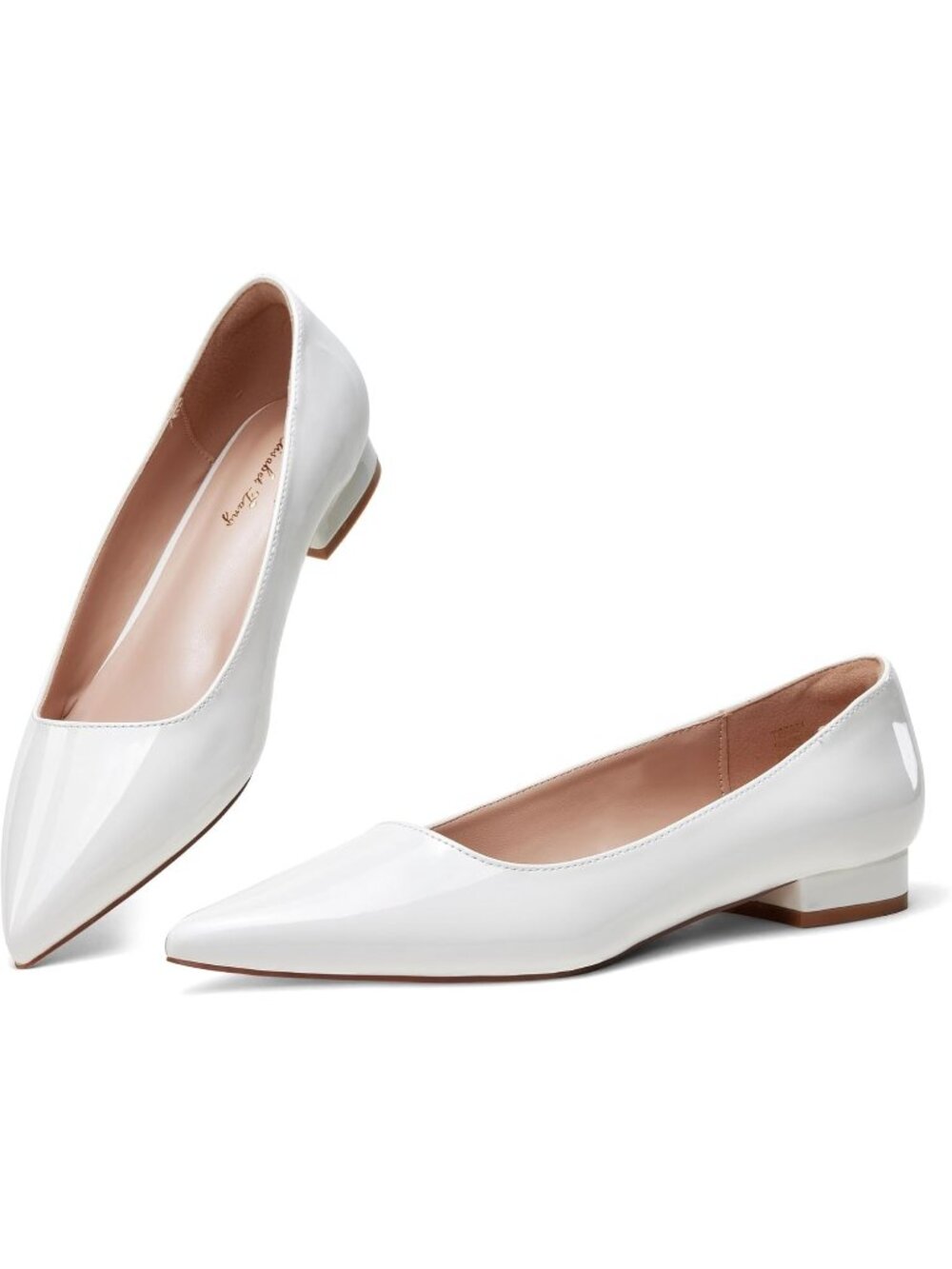 Women's White Flats Pointed Toe Casual Chunky Flats Slip on Comfortable Shoes